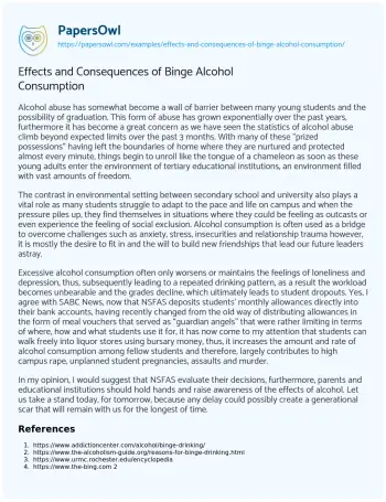 Essay on Effects and Consequences of Binge Alcohol Consumption