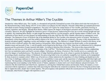 Essay on The Themes in Arthur Miller’s the Crucible