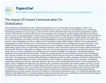 Essay on The Impact of Instant Communication on Globalization