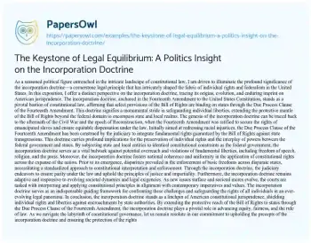 Essay on The Keystone of Legal Equilibrium: a Politics Insight on the Incorporation Doctrine