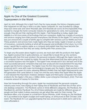 Essay on Apple as One of the Greatest Economic Superpowers in the World