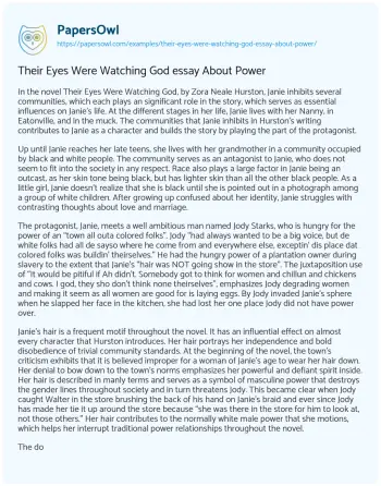 Essay on Their Eyes were Watching God Essay about Power