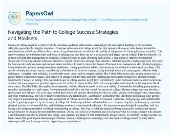 Essay on Navigating the Path to College Success: Strategies and Mindsets