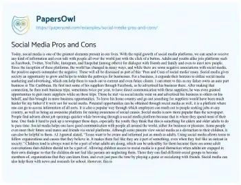 Essay on Social Media Pros and Cons