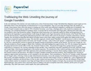 Essay on Trailblazing the Web: Unveiling the Journey of Google Founders