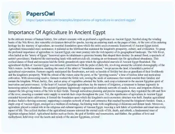 Essay on Importance of Agriculture in Ancient Egypt