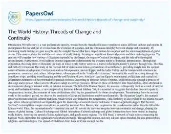 Essay on The World History: Threads of Change and Continuity