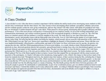 Essay on A Class Divided