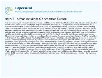 Essay on Harry S Truman Influence on American Culture