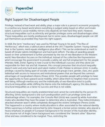 Essay on Right Support for Disadvantaged People