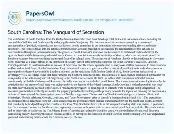 Essay on South Carolina: the Vanguard of Secession