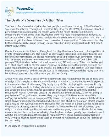 Essay on The Death of a Salesman by Arthur Miller