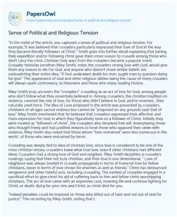 Essay on Sense of Political and Religious Tension