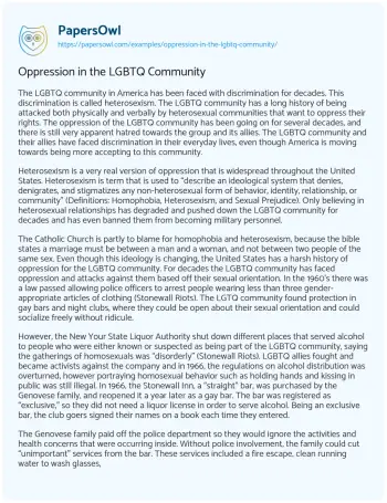 Essay on Oppression in the LGBTQ Community