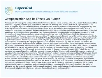 Essay on Overpopulation and its Effects on Human