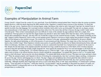 Essay on Examples of Manipulation in Animal Farm