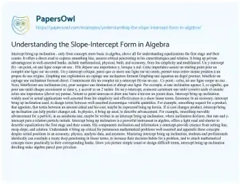 Essay on Understanding the Slope-Intercept Form in Algebra