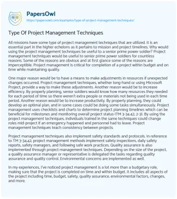 Essay on Type of Project Management Techniques