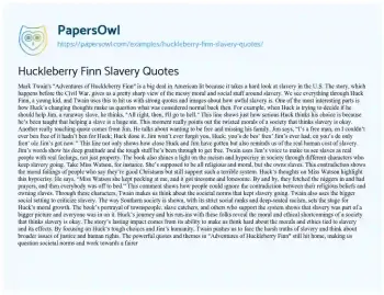 Essay on Huckleberry Finn Slavery Quotes