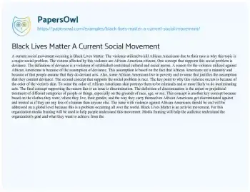 Essay on Black Lives Matter a Current Social Movement