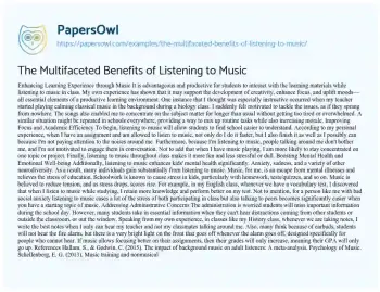 Essay on The Multifaceted Benefits of Listening to Music