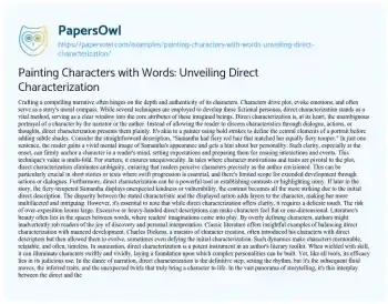 Essay on Painting Characters with Words: Unveiling Direct Characterization