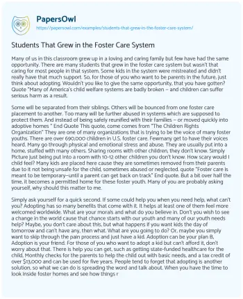 Essay on Students that Grew in the Foster Care System