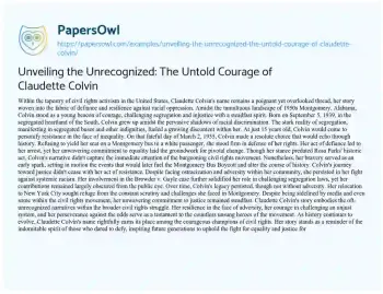 Essay on Unveiling the Unrecognized: the Untold Courage of Claudette Colvin