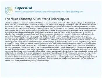 Essay on The Mixed Economy: a Real-World Balancing Act