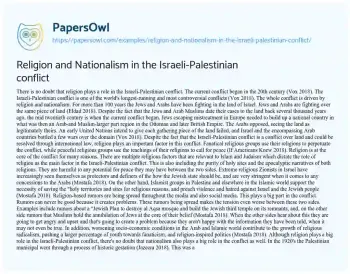 Essay on Religion and Nationalism in the Israeli-Palestinian Conflict