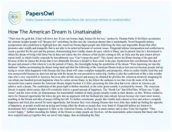 Essay on How the American Dream is Unattainable