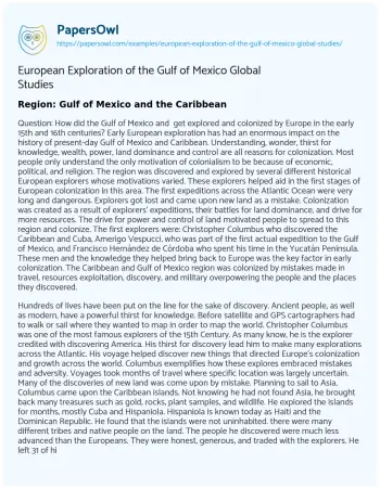 Essay on European Exploration of the Gulf of Mexico Global Studies