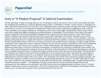 Essay on Irony in “A Modest Proposal”: a Satirical Examination