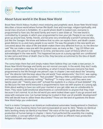 Essay on About Future World in the Brave New World