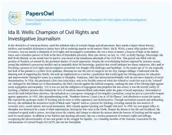 Essay on Ida B. Wells: Champion of Civil Rights and Investigative Journalism