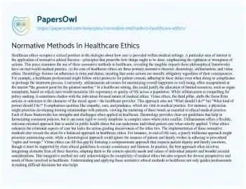 Essay on Normative Methods in Healthcare Ethics