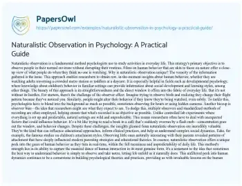 Essay on Naturalistic Observation in Psychology: a Practical Guide