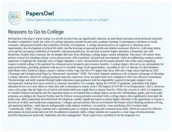 Essay on Reasons to Go to College