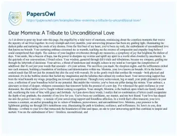 Essay on Dear Momma: a Tribute to Unconditional Love