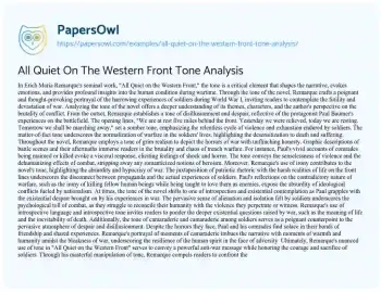 Essay on All Quiet on the Western Front Tone Analysis