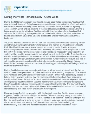 Essay on During the 1950s Homosexuality – Oscar Wilde