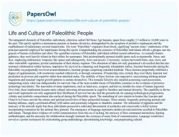 Essay on Life and Culture of Paleolithic People