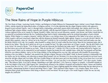 Essay on The New Rains of Hope in Purple Hibiscus