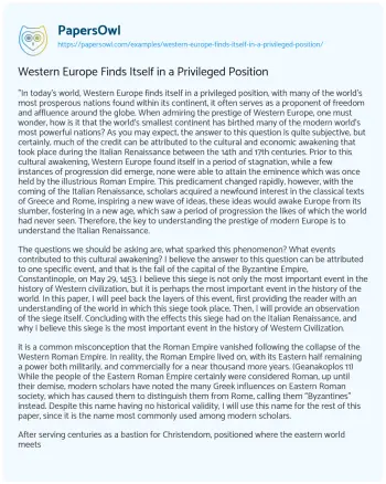 Essay on Western Europe Finds itself in a Privileged Position