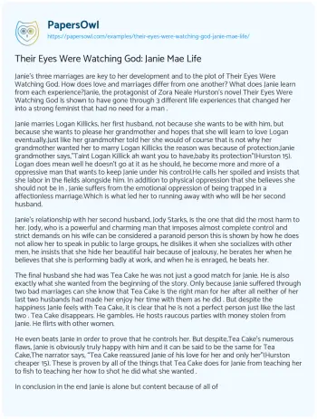 Essay on Their Eyes were Watching God: Janie Mae Life