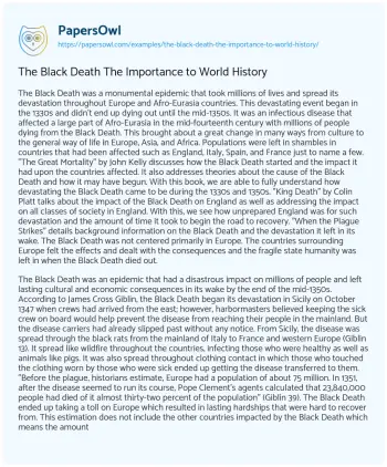 Essay on The Black Death the Importance to World History