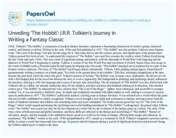 Essay on Unveiling ‘The Hobbit’: J.R.R. Tolkien’s Journey in Writing a Fantasy Classic