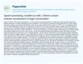 Essay on Speech Promising : Borders to Mill V. District School Oratoire Sectarianism in Legal Conversation