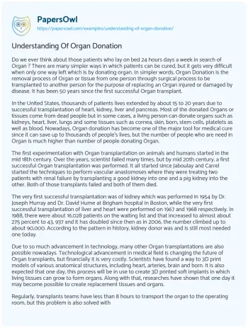 Essay on Understanding of Organ Donation