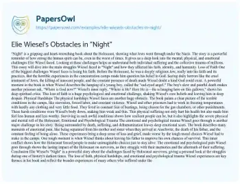 Essay on Elie Wiesel’s Obstacles in “Night”